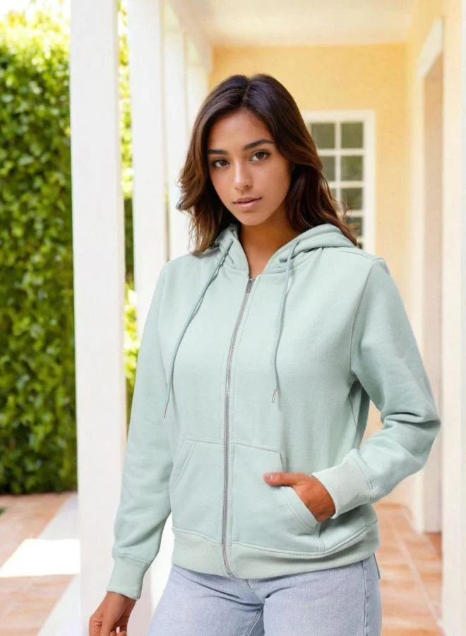 مرفوعة Women Relaxed Fit Solid Hooded Full Sleeves Front Open Sweatshirt